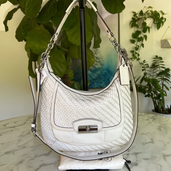 NWT COACH Kristen Woven Leather Hobo Crossbody Shoulder Bag Parchment 19314 - Picture 1 of 15